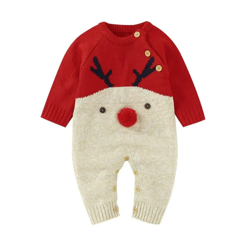 Combinaison Hiver Bébé Noël en Tricot – Renne à Pompon 0-36 mois