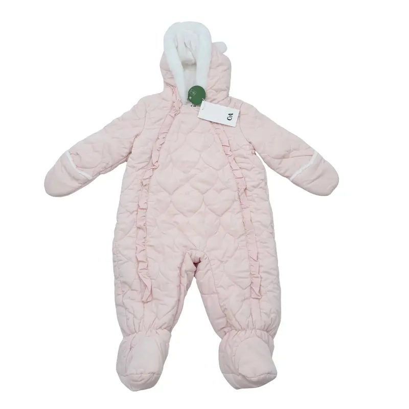 Combinaison pilote bébé rose pâle matelassée à capuche - 6-9 mois