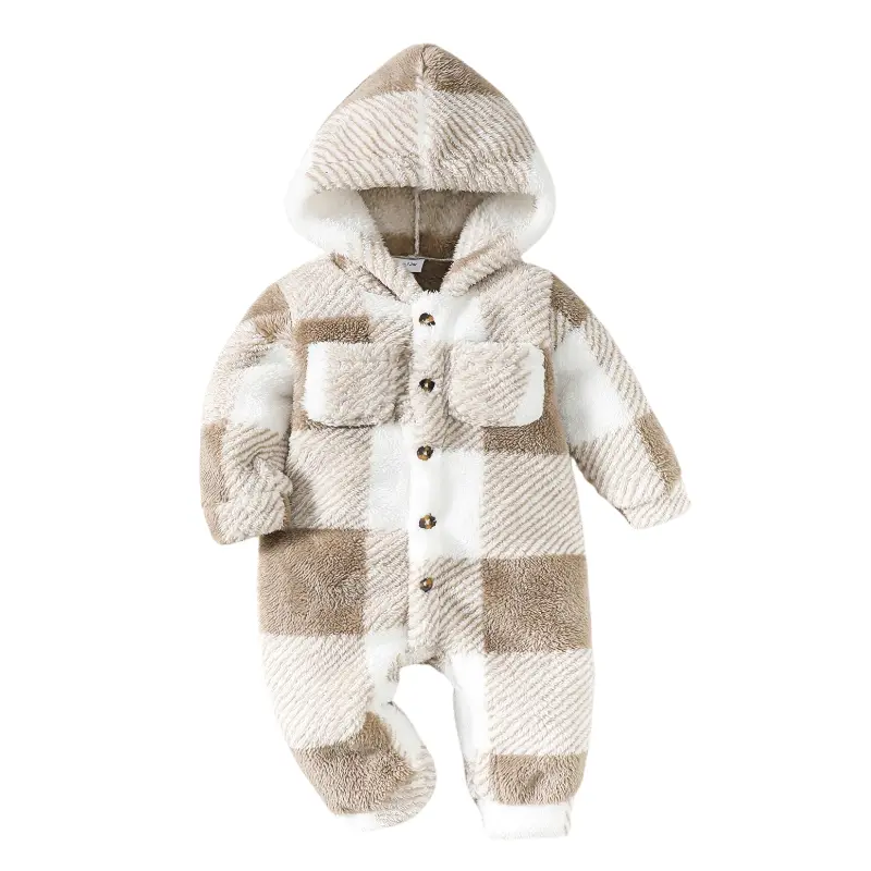 Combinaison Polaire Hiver Bébé à Capuche et Boutons – 3-24 mois