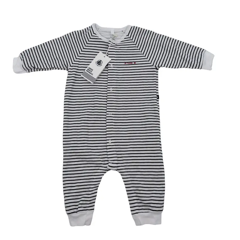 Combinaison rayée noir et blanc “Je t’aime” — 6 mois