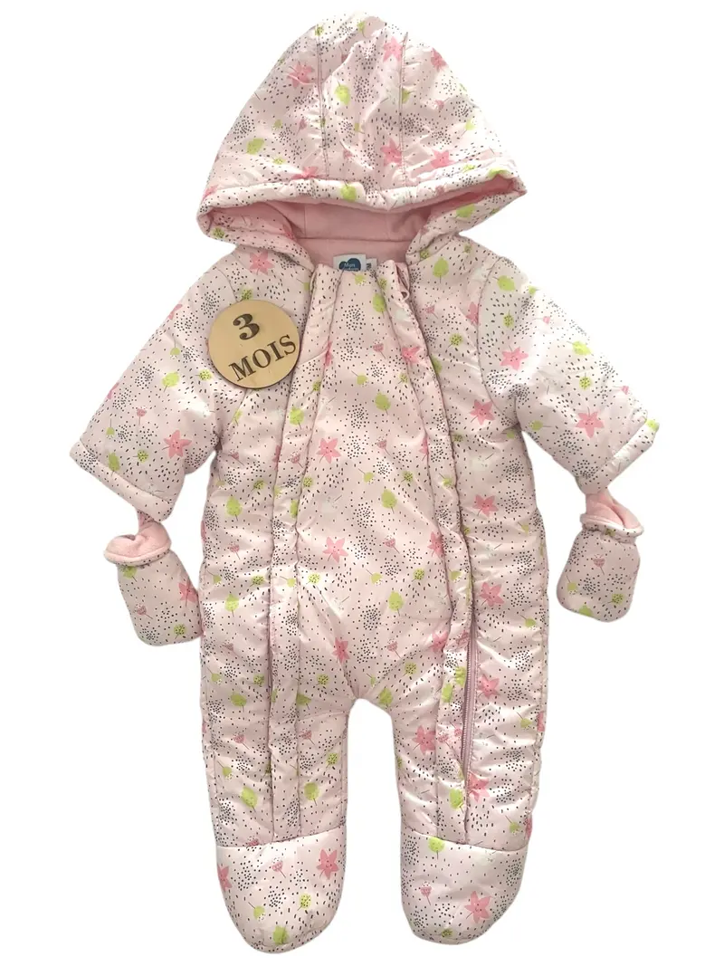 Combipilote rose fleurie, doublée polaire, mots d’enfants