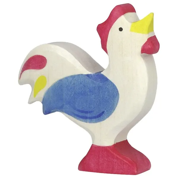 Coq bleu - Figurine bois
