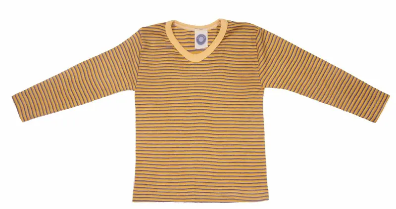 Cosilana T-shirt manches longues enfants Laine/soie jaune/prune/naturel rayé