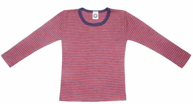 Cosilana T-shirt manches longues enfants Laine/soie rouge/marine/naturel rayé