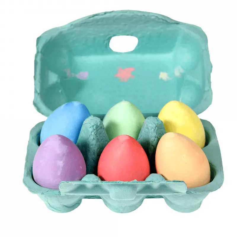 Craies en forme d’œufs colorées, boîte à œufs en carton
