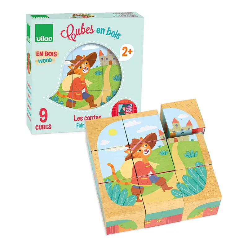 Cubes en bois contes - Puzzle Montessori 9 cubes