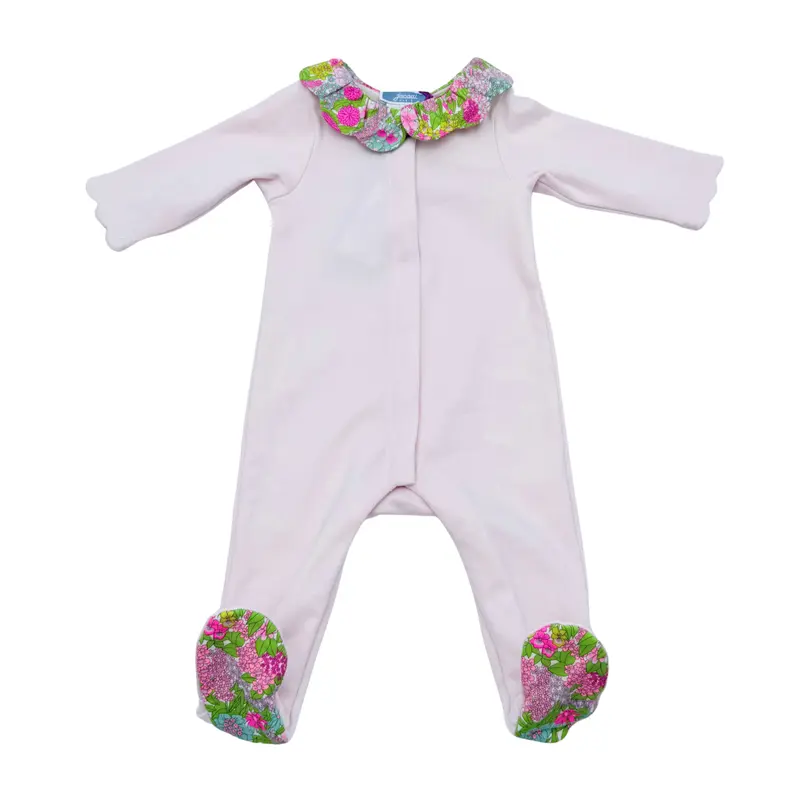 Dors-bien bébé rose pâle à col fleuri liberty - 3 mois