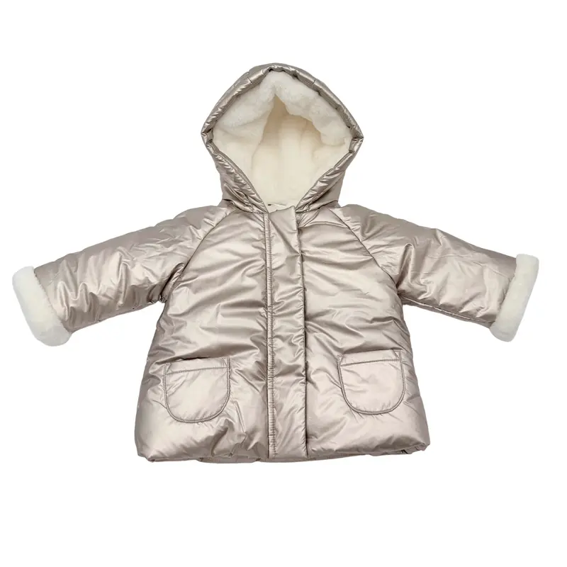 Doudoune bébé à capuche beige irisé et doublure douce – 9 mois