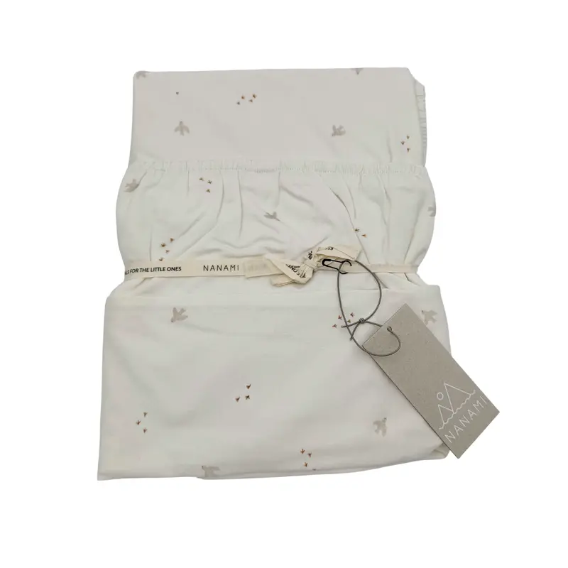 Drap-housse écru imprimé oiseaux - 70/80 - 110/120 cm
