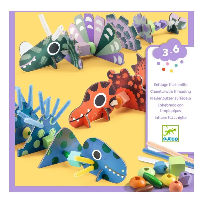 Enfilage fil chenille Terribles dinos