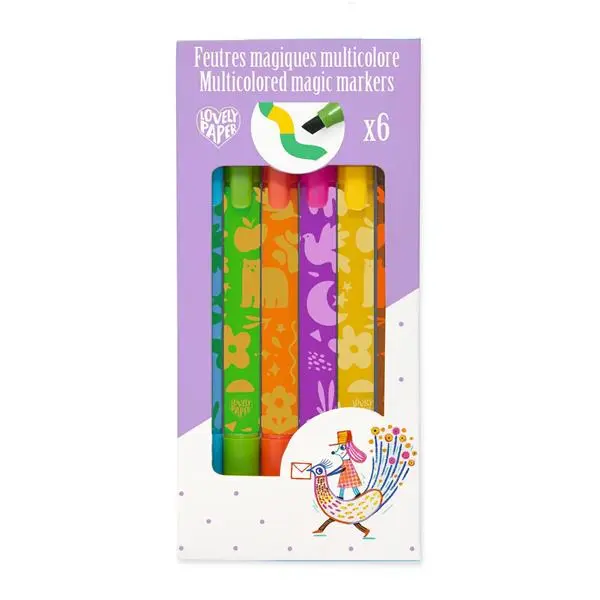 Feutres magiques double pointe multicolores x6