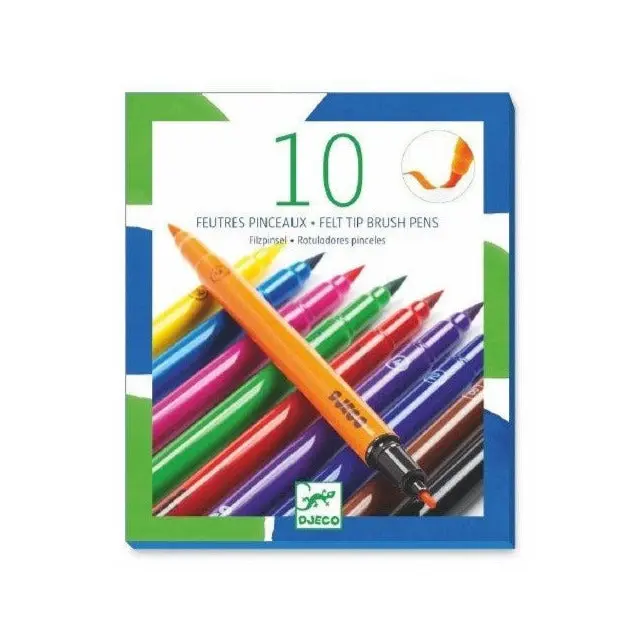 Feutres pinceaux double embout 10 couleurs enfants