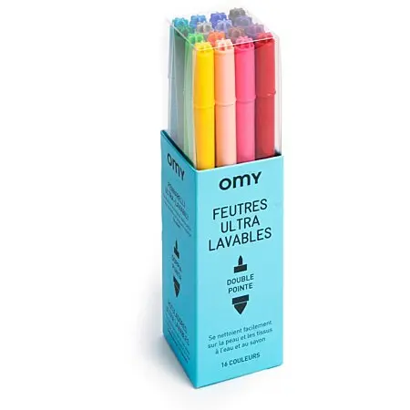 Feutres ultra-lavables double pointe - 16 couleurs vives