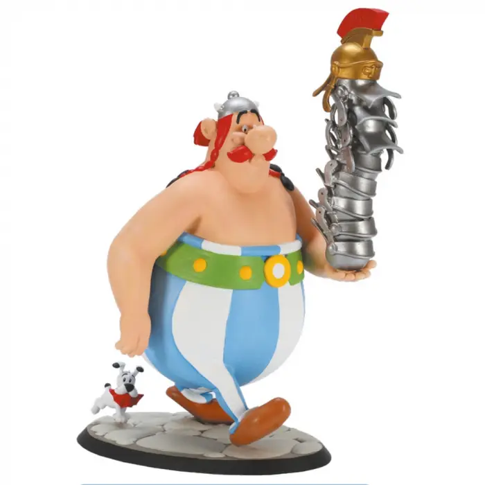 Figurine Obélix Astérix pile de casques romains