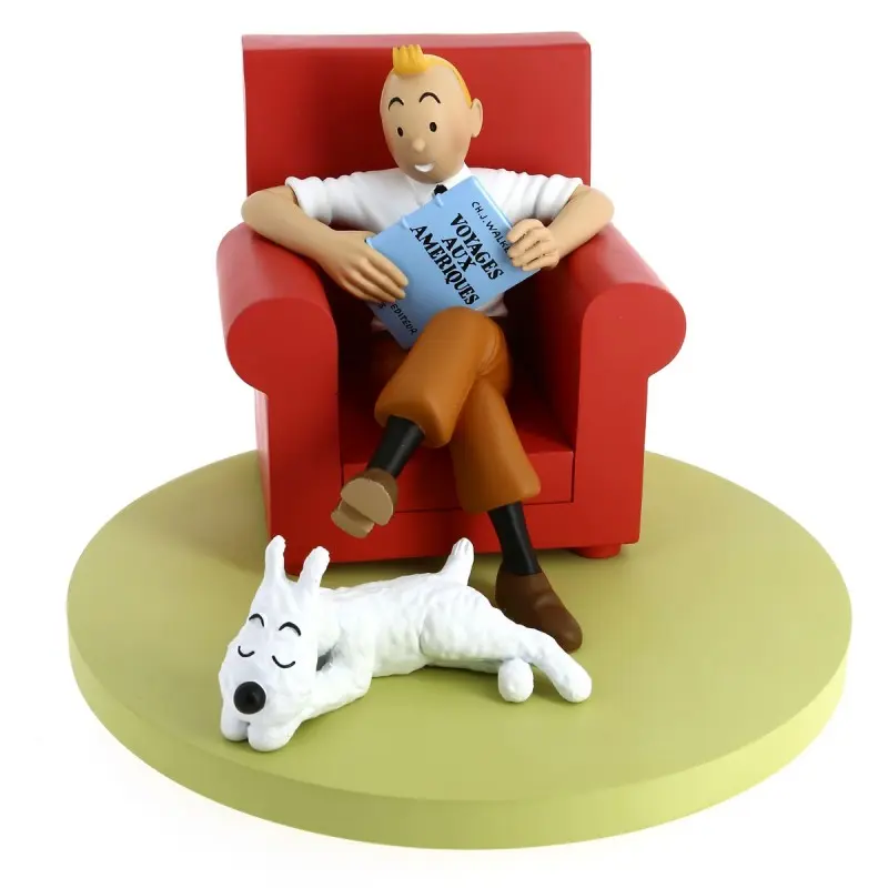 Figurine résine Tintin & Milou fauteuil rouge