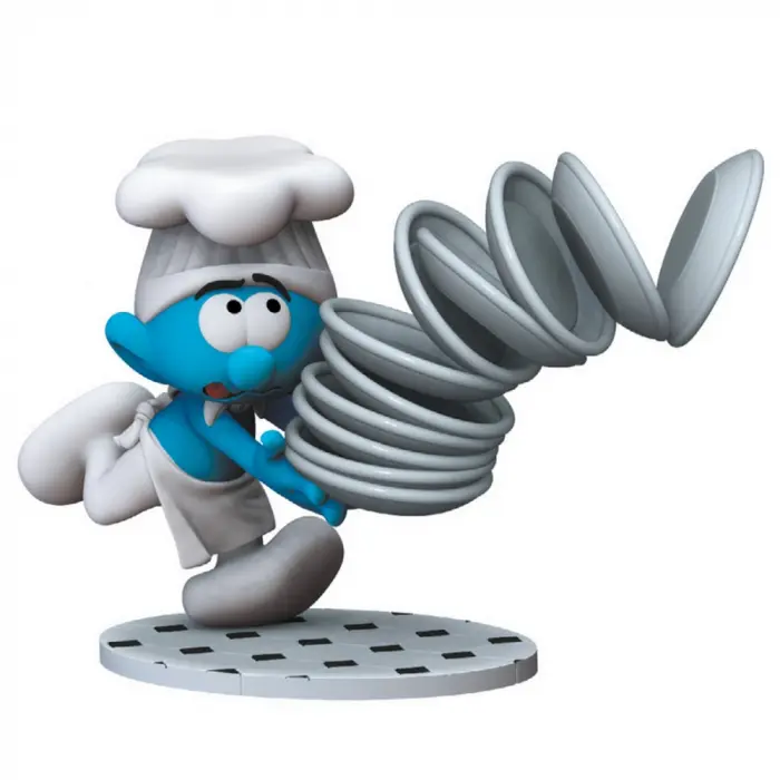 Figurine Schtroumpf Cuisinier, pile d’assiettes