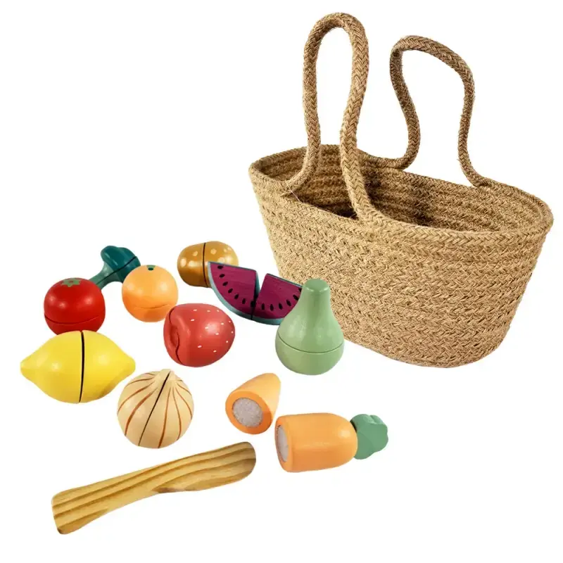 Fruits et légumes en bois avec panier - Jouet 18 mois