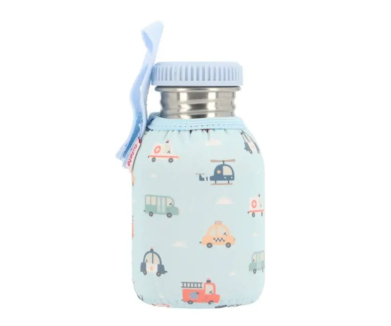 Gourde en acier inoxydable avec housse Voitures de Ville - 350 ml