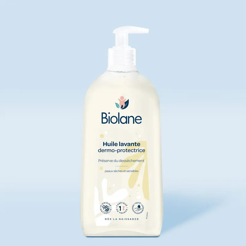 Huile lavante dermo-protectrice pour bébé, peau sèche et sensible