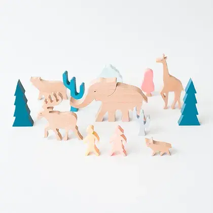 Jeu de construction en bois Forêt et Animaux - 15 pièces