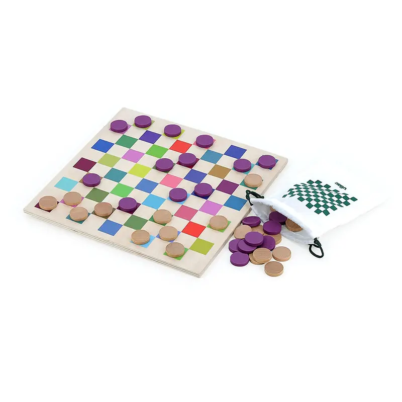 Jeu de dames en bois multicolore