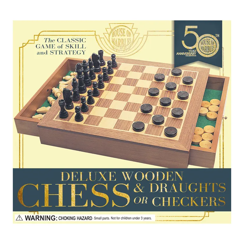 Jeu d'échecs et dames en bois