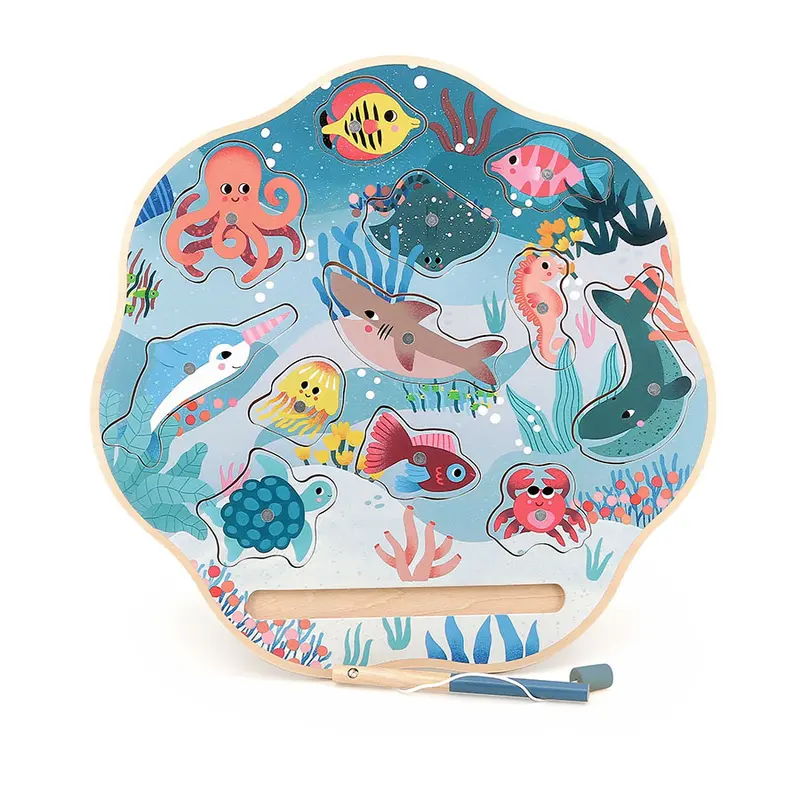 Jeu pêche à la ligne magnétique en bois - Animaux marins