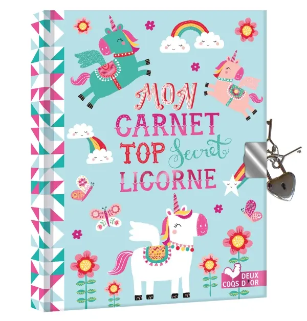 Journal intime licorne à cadenas cœur en métal