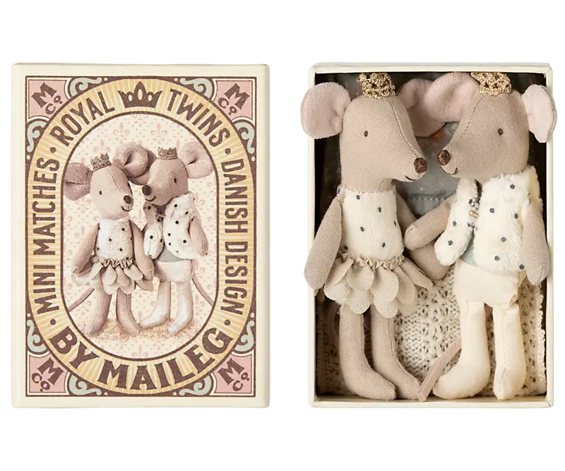 Jumeaux royaux, petite sœur et petit frère dans leur boite d'allumette