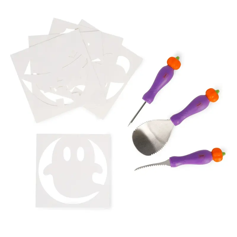 Kit Sculpture Citrouille Halloween - Outils Inox & Pochoirs