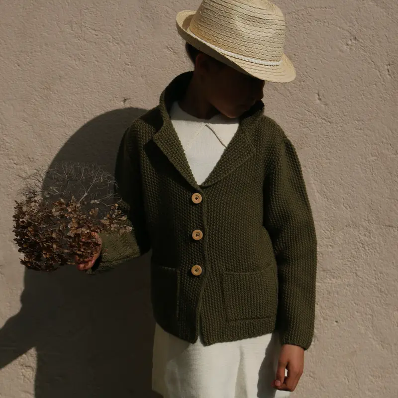 Knitted Wool Moss Blazer - Olive - 3-8y