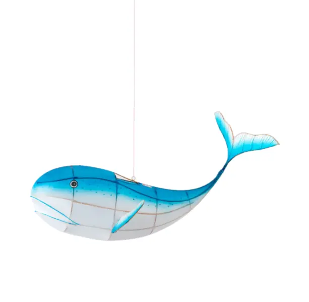 Lampion baleine bleu outremer en bambou et soie, 70 cm