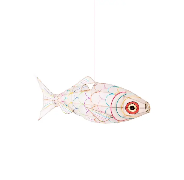 Lampion carpe multicolore bambou soie peinte à la main 70 cm