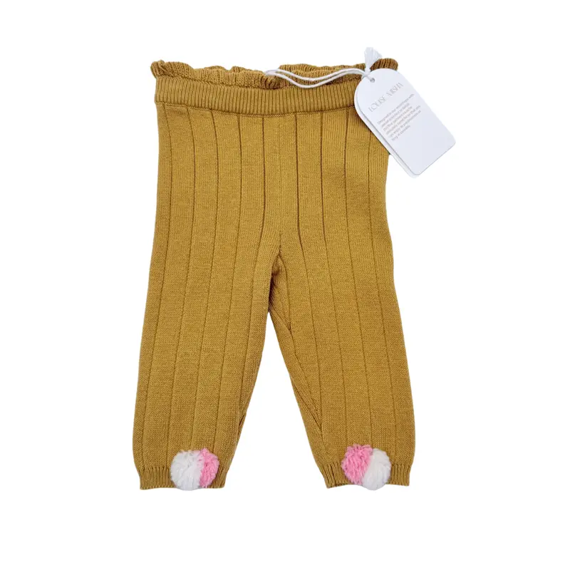 Legging en maille moutarde à pompons — 6 mois