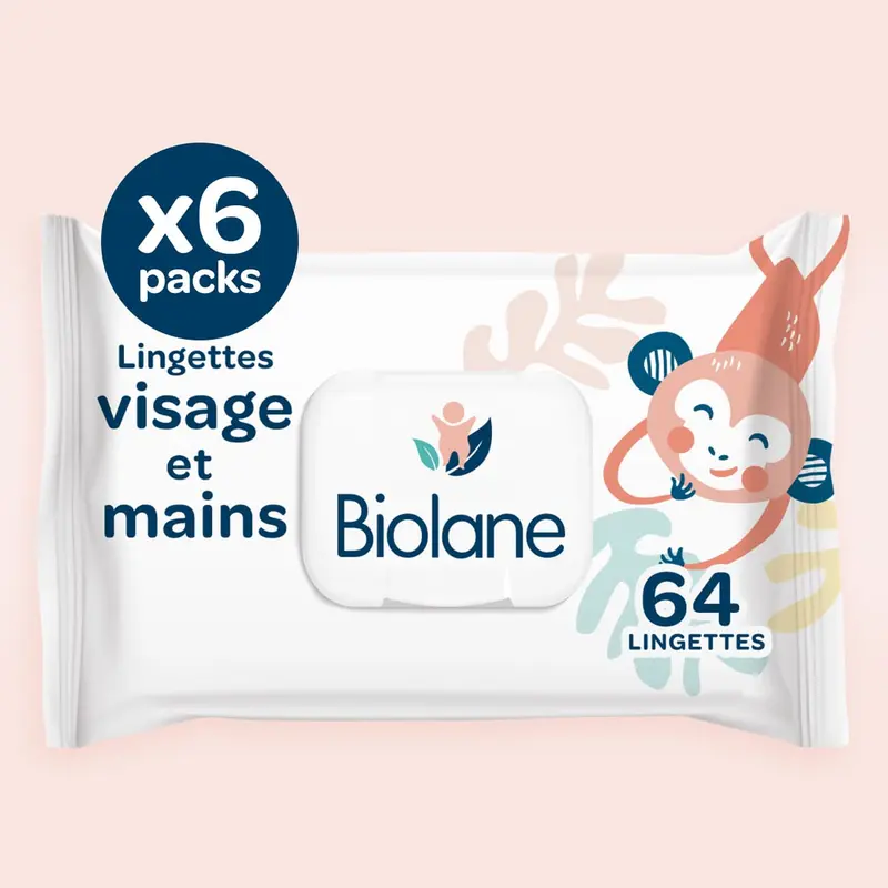 Lingettes visage et mains x64 lot de 6