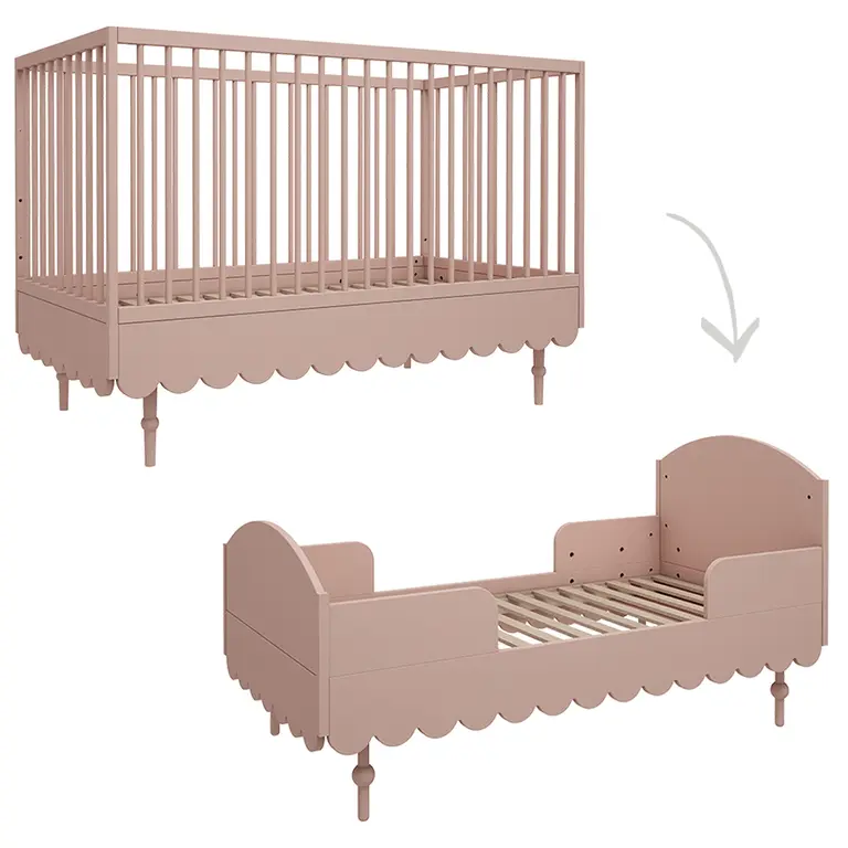 Lit bébé évolutif 70×140 cm, sommier réglable sur 3 niveaux - Rose • Babushka