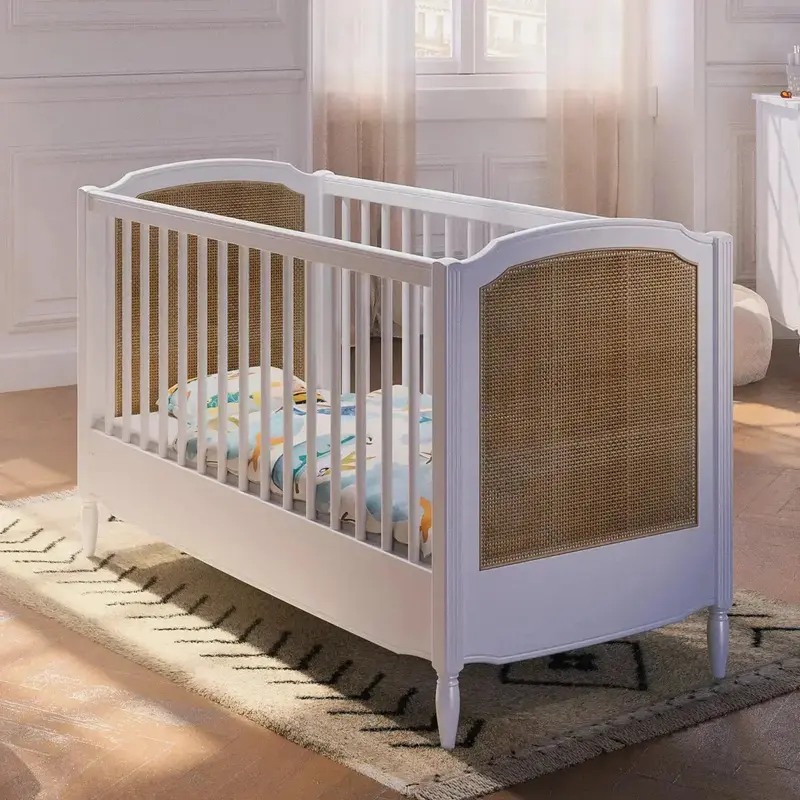 Lit Hermione style Louis XVI en rotin & bois massif coloris Neige