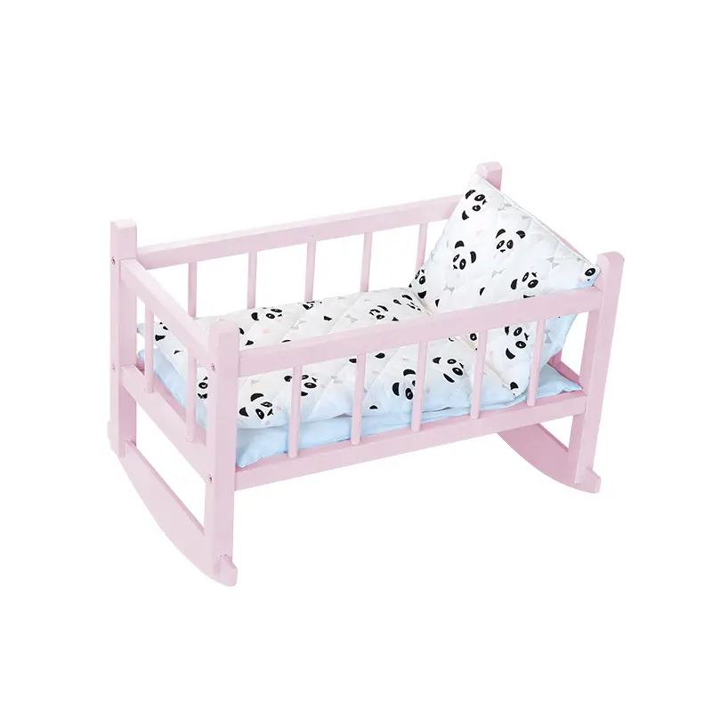 Lit poupée en bois rose motif panda