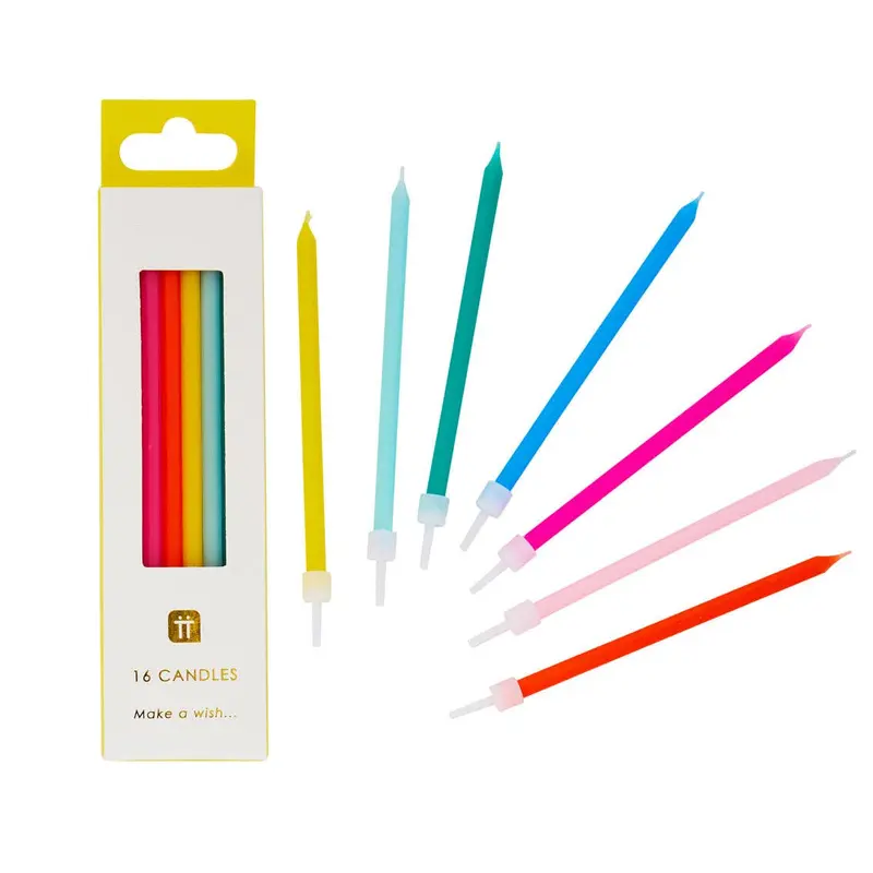 Lot de 16 bougies d’anniversaire longues aux couleurs arc-en-ciel