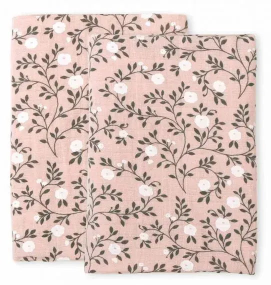 Lot de 2 Langes en Coton Bio - Fleurs Rose