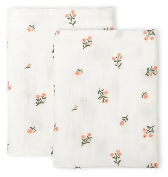 Lot de 2 Langes en Coton Bio - Petites Fleurs