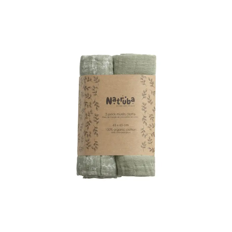 Lot de 2 langes en mousseline de coton bio Vert