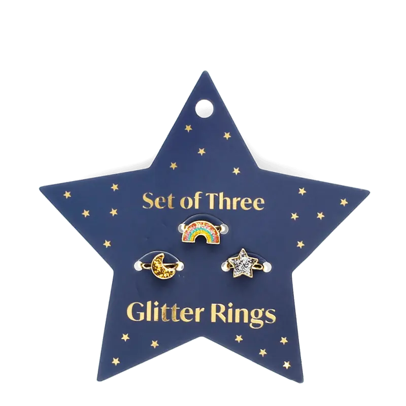Lot de 3 bagues à paillettes - Étoile, arc-en-ciel et lune