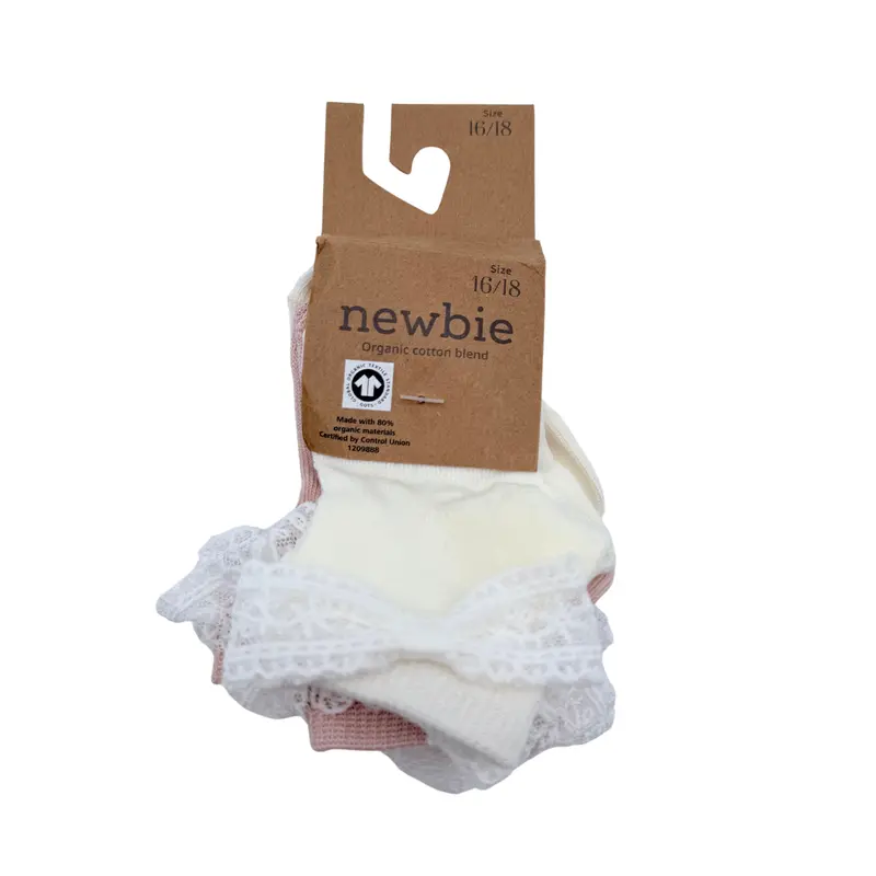 Lot de 3 paires de chaussettes bébé à dentelle rose et écru - 16-18