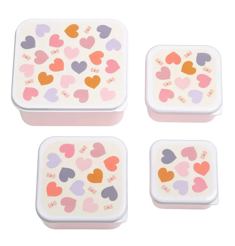 Lot de 4 boîtes repas et goûter - Cœurs
