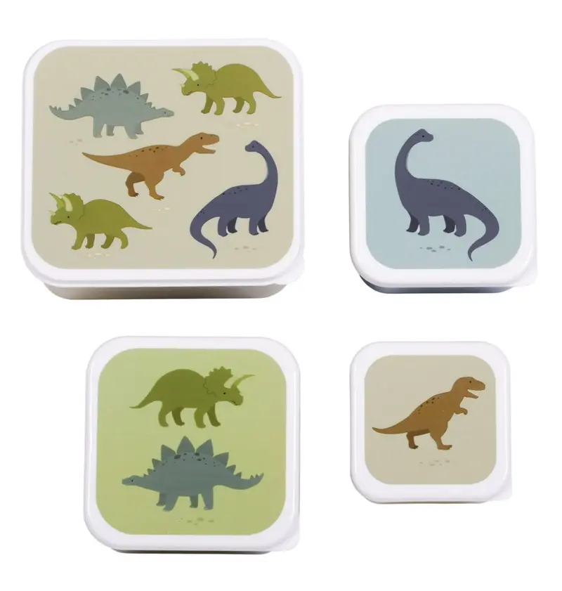 Lot de 4 boîtes repas et goûter - Dinosaures