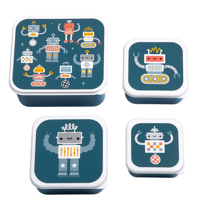 Lot de 4 boîtes repas et goûter - Robots