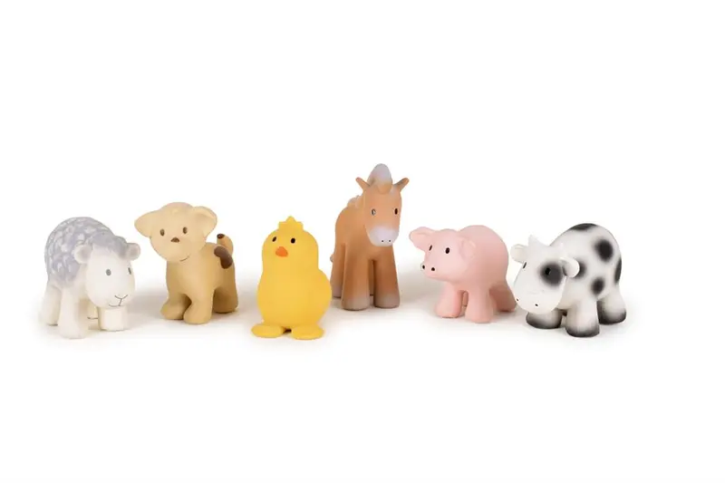 Lot de 6 Animaux de la Ferme – Hochet, Dentition & Bain