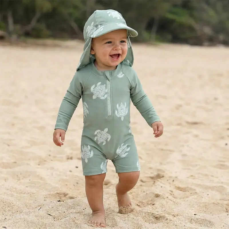 Maillot de Bain Bébé avec Casquette Tortue – 3 mois à 3 ans