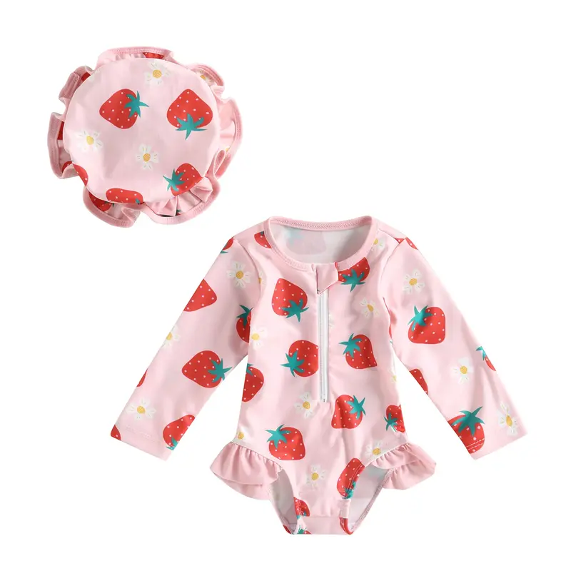 Maillot de Bain Bébé Fille avec Chapeau – Manches Longues 6 mois-3 ans